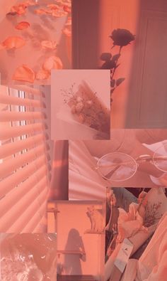 a collage of pink and white images with flowers