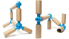 three different types of toys made out of toilet paper and pipe holders with blue handles