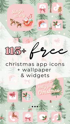 christmas icons and wallpapers with the text free on it in pink, green and white