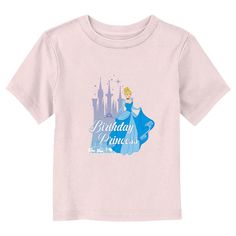 Now babies can get ready for the big ball with an adorable officially licensed Toddlers' Disney Cinderella Birthday Princess Castle Graphic T-Shirt! Little ones won't be worried about any evil stepsisters while they're wearing a cute design that features Cinderella, the text: "Birthday Princess in scrip letters, and the iconic King's castle across the front. Celebrate your baby's special day in this classic apparel that is perfect for Disney fans of all ages! Disney Cotton T-shirt For Birthdays, Disney Short Sleeve Top For Birthday, Disney Pink T-shirt For Disney Fan Events, Pink Disney T-shirt With Letter Print For Fan Events, Themed Pink Tops For Birthday, Evil Stepsisters, Birthday Toddler Girl, Disney With A Toddler, Trending Graphic Tees