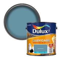 the dulux easy care paint is blue and has an image of a bird on it