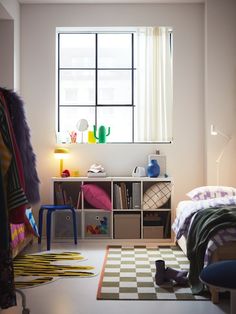 the bedroom is clean and ready to be used for children's playrooms