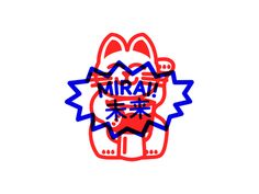 a red and blue sticker with the word nira on it