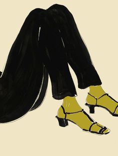 a drawing of a woman's legs with yellow shoes and high heels on her feet