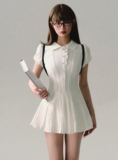 Vintage Scholar Pleated Mini Dress 대학생 스타일, Preppy Mode, Pleated Mini Dress, Estilo Preppy, High Quality Dress, Lace Short, College Style, Mini Shirt Dress, Versatile Dresses