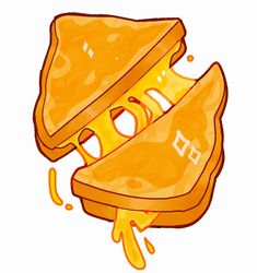 an orange piece of toast with melted cheese on it and dripping liquid around the edges