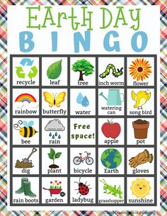 an earth day bingo game with pictures and words