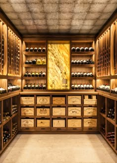 a wine cellar filled with lots of bottles