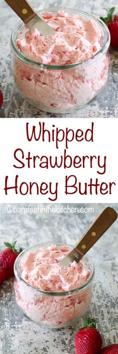 whipped strawberry honey butter in a glass bowl