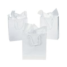 three white bags with handles are shown on a white background