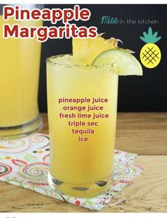 the pineapple margarita recipe is shown in front of two glasses filled with orange juice