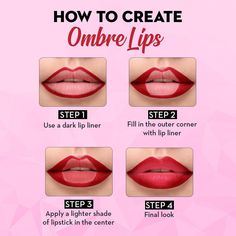 2 Tone Lips, Lipstick Tips, Ombré Lips, Lipstick Guide, Korean Lipstick, Maquillage Yeux Cut Crease, Makeup Order, Learn Makeup, Lipstick Tutorial