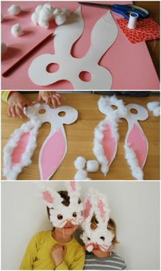 some paper plates with bunny ears on them and one is made out of white paper