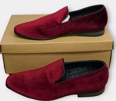 Elevate your shoe game with these Steve Madden International Concepts Men's Trace Velvet Loafers in a vibrant shade of red. Slip-on convenience makes them perfect for travel or casual workwear, while the solid pattern and synthetic upper material exude a casual yet stylish vibe. The loafer style is perfect for any season, whether it's summer, fall, or spring. These shoes are available in size 8.5 UK, 9 US, and 42 EU. Make a statement with these velvet loafers from Steve Madden. The red color adds a pop of personality to any outfit, while the slip-on closure and synthetic upper material make them comfortable and convenient. Whether you're dressing up or down, these shoes are perfect for any occasion. Free Fast Shipping Men’s Red Prom Shoes, Formal Slip-on Loafers With Red Sole, Luxury Red Men's Shoes For Semi-formal Occasions, Red Suede Slip-on Loafers, Luxury Red Semi-formal Loafers, Loafers Style, Shades Of Red