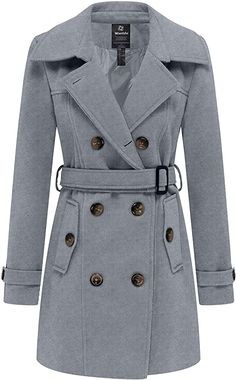 Amazon.com: Wantdo Women's Double Breasted Pea Coat Winter Trench Jacket with Belt: Clothing Womens Overcoat, Grey Clothing, Winter Trench, Womens Dress Coats, Pea Coats Women, Coat With Belt, Womens Hoodie, Winter Trench Coat, Wool Coat Women