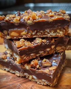 chocolate and nuts are stacked on top of each other