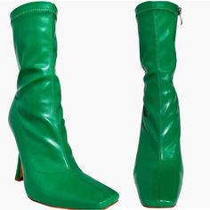 Check Out This Gorgeous Pair Of Kelly Green Zipper Boots With Heel. New Never Worn Fitted Closed Toe Boots For Spring, Green Round Toe Heels For Fall, Green Pointed Toe Heeled Boots For Winter, Green Ankle-high Heeled Boots For Winter, Winter Green Ankle-high Heeled Boots, Spring High Ankle Boots With Sculpted Heel, Spring Faux Leather Boots With Padded Ankle, High Ankle Boots With Sculpted Heel For Spring, Spring Mid-calf Boots With Sculpted Heel