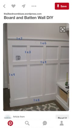 an image of a white closet with measurements for the door and bottom paneled wall