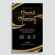 a black and gold grand opening party flyer