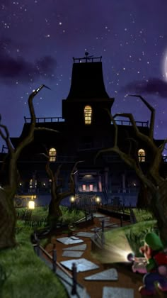 an animated image of a creepy house at night