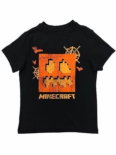 Boys Black Minecraft Halloween T-Shirt Bat Pixel Tee Shirt This awesome black Halloween Minecraft pixel bat t-shirt is sure to be a favorite this season! Boys sizes Made in Cambodia 60%cotton, 40% polyester Payment We accept PayPal as our payment method. Immediate payment is required. If you have any questions about payment, please feel free to contact our customer support team. Return Policy We have a no hassle return policy If you are unhappy with your purchase, please contact us within 14 day Black Graphic T-shirt For Fall, Halloween Black T-shirt With Character Print, Halloween Graphic Design Short Sleeve T-shirt, Black Graphic Design T-shirt For Fall, Fall Cotton T-shirt With Character Print, Themed Black Crew Neck T-shirt, Themed Black Shirt With Character Print, Black Halloween T-shirt With Logo Print, Spooky Black T-shirt With Screen Print