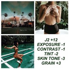 the collage shows photos of women in bikinis and palm trees, with text that reads