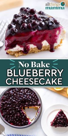 no bake blueberry cheesecake on a plate