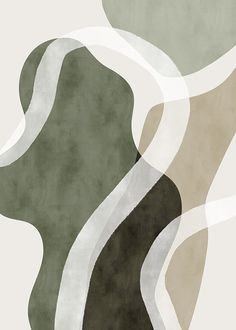 an abstract painting in shades of green, beige and white