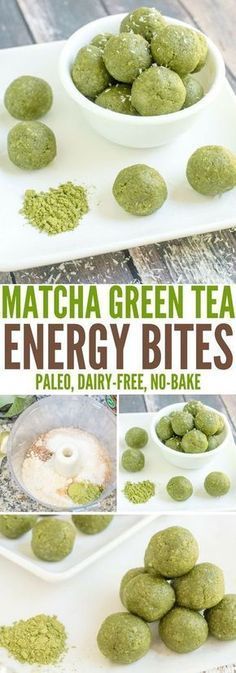 matcha green tea energy bites recipe with text overlay