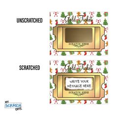 two christmas themed gift tags with the words gold ticket and an image of a microwave oven