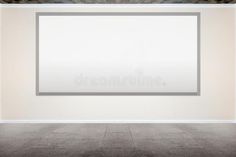 an empty room with a large white screen on the wall and tiled floor royalty illustration