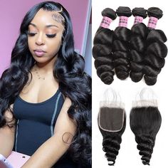 Hair Material: 100% Virgin Brazilian Human Hair, 10A Grade, No Really Shedding, No Tangle, No Bad Smell.Hair Color: Natural Black ColorHair Length: Hair bundles 8 - 28 inch are available, lace closure 8 - 20 inchHair Weight: Hair bundles about 95-100 g/bundle, lace closure about 30 g -50 gTexture: Loose Wave Hair, Soft, Comb Easily, Can Re-style and Color well.Pack: 4 Bundles With 4*4 Lace Closure