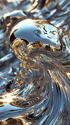 an abstract image of gold and silver waves