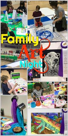 a collage of photos with children working on their art projects at the same time