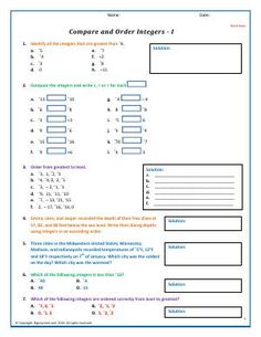 the worksheet for comparing and ordering numbers