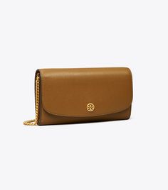 Robinson Chain Wallet: Women's Designer Mini Bags | Tory Burch Designer Travel Wallet On Chain With Gold-tone Hardware, Designer Wallet On Chain With Gold-tone Hardware For Travel, Classic Wallet On Chain With Gold-tone Hardware For Travel, Rectangular Wallet On Chain With Gold-tone Hardware, Travel Wallets With Gold-tone Hardware, Classic Tan Wallet On Chain For Formal Occasions, Classic Clutch With Removable Pouch, Everyday Luxury Leather Clutch, Luxury Wallet On Chain With Dust Bag