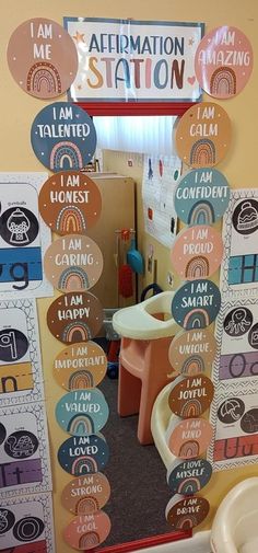 a classroom door decorated with stickers that say i am not afraid to see what is in the mirror