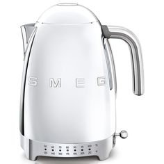 an electric kettle with the word smeg on it