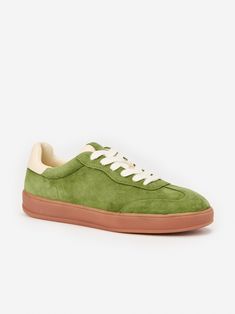 Green Solid Zibby Suede Sneakers | Women's Shoes | J.McLaughlin Luxury Green Sneakers For Spring, Luxury Green Sneakers With Suede Lining, Luxury Green Suede Custom Sneakers, Luxury Breathable Green Sneakers, Luxury Green Sneakers With Vulcanized Sole, Luxury Green Suede Sneakers, Luxury Green Casual Sneakers, Modern Green Sneakers With Gum Sole, Green Leather Custom Sneakers With Vulcanized Sole