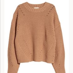 H&M Long Sleeve Sweater Camel/Tan Color Open Knit Chunky Sweater Size S New With Tags Cute Knitted Sweaters, Pink Sweater Dress, Beige Pullover, Cream Knit Sweater, Leopard Print Sweater, Boxy Sweater, Camel Sweaters, Open Knit Sweater, Embroidered Sweater