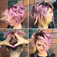 Undercut Frauen Frisuren in Pink Blond Ombre Balayage, Layered Curly Haircuts, Modern Shag Haircut, Blond Ombre, Layered Bob Haircuts, Shaggy Haircuts, Girl Haircuts, Penteado Cabelo Curto