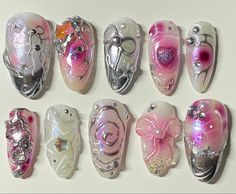 Decora Nails, Harajuku Nails, Pretty Nail Colors, Soft Nails