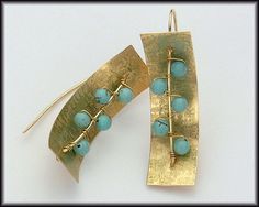 BLUE SKY - Handforged "Raw Silk" Textured Bronze - Turquoise Magnasite Earrings. $35.00, via Etsy. African Brass Beads, Metalsmithing Jewelry, Jewelry Techniques, Ear Candy, Asian Inspired, Inspired Jewelry, Brass Jewelry, Metal Earrings, Hand Made Jewelry