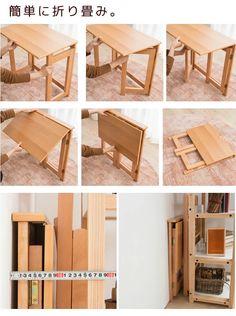 the instructions for making a small wooden table with drawers and shelves in each section are shown