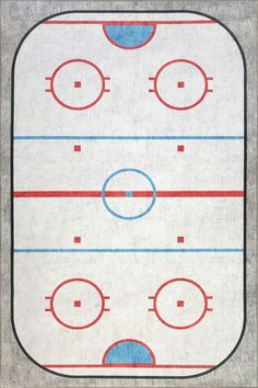 an image of a hockey rink with lines drawn on the ground and circles painted on it