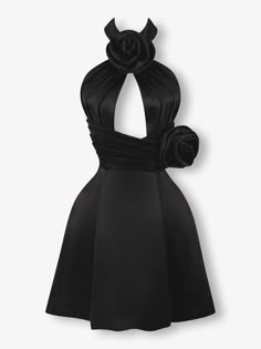 Introducing the courchevel mini dress, cut from premium bandage crepe. Featuring a hanging neck, open back, and 3D flower detailing. This elegant black dress is designed to sculpt and shape, enhancing your hourglass figure. Ariana Character, Mafia Core, College Supplies, Elegant Black Dress, Elegant Outfits, Drawing Anime Clothes, Elegant Outfit, Anime Outfits, Matching Outfits