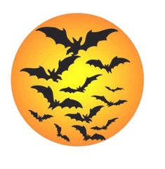 bats flying in front of an orange sun