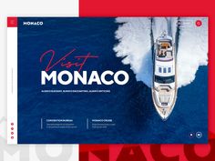 an aerial view of a boat in the ocean with text that reads visit monaco on it