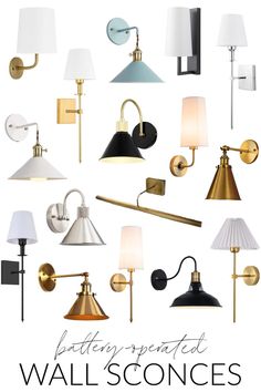 an assortment of wall sconces with the words, lighting spotlights and lamps