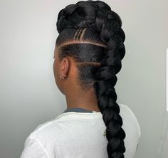 Black Women Weave Ponytail Styles, Long Pony Braid For Black Women, Mowhak Braid Hairstyle For Women Black, Big Braid Ponytail For Black Women, One Big Braid Ponytail For Black Women, Faux Hawk Braid Ponytail, Mohawk Updo, Braided Mohawk Hairstyles, Black Hair Updo Hairstyles